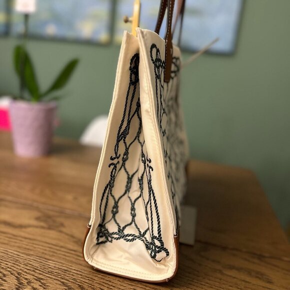 NWT! NEW! Tory Burch Small Ella Tote- Printed Ivory Abstract Rope Logo Women - Picture 4 of 10